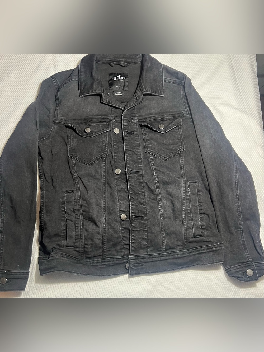 Hollister Men's Washed Black Denim Trucker Jacket